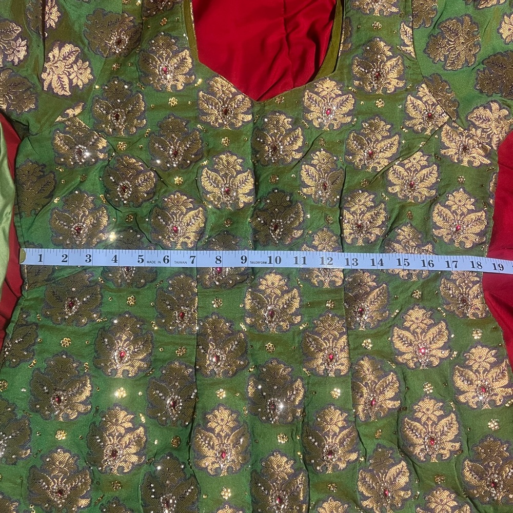 Green and Gold Embroidered Indian Kameez